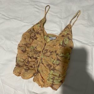 urban outfitters orange/green ruched tank top 
size: small